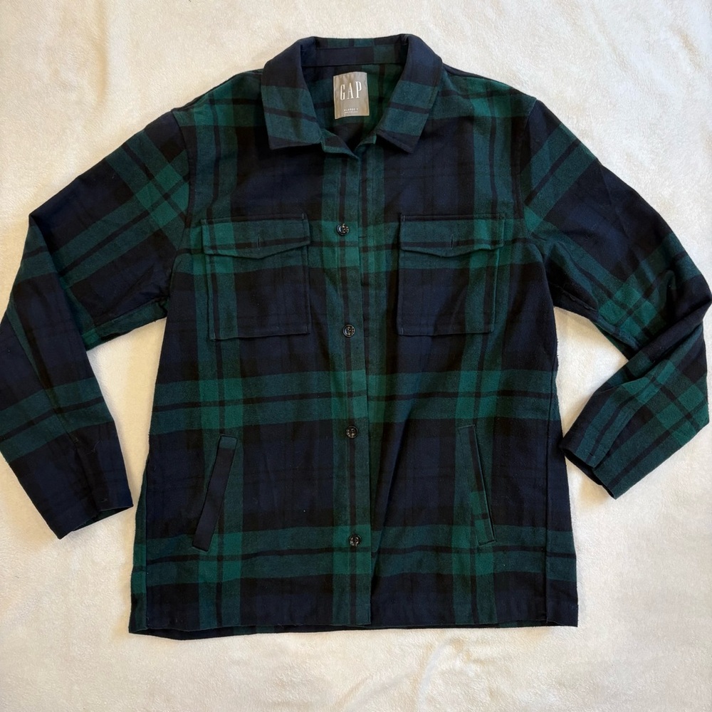 GAP Green and Blue Plaid Heavyweight Flannel XL Tall - Picture 2 of 4